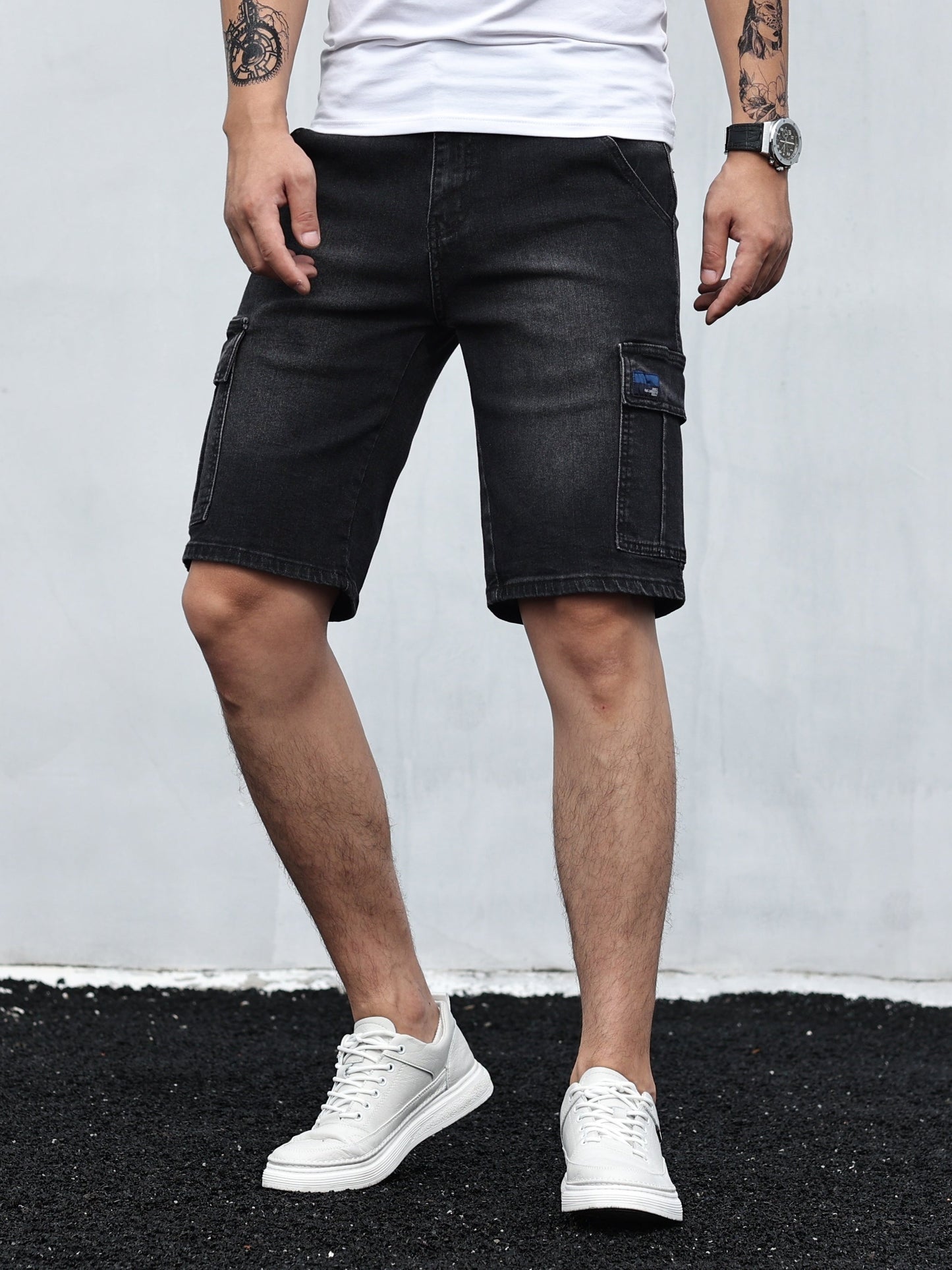 Comfortable Men's Cargo Shorts Denim Stretch