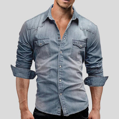 Men's Slim Fit Long Sleeve Denim Shirt Buttons