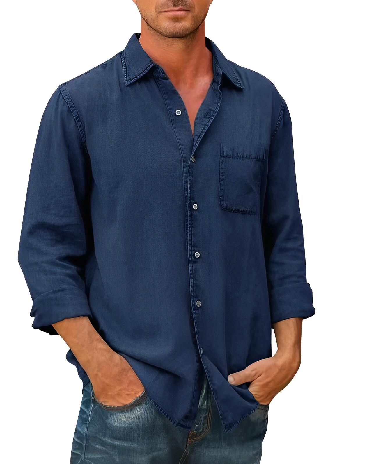 Men's Denim Shirt Long Sleeve Modern Collar