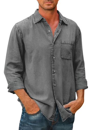 Men's Denim Shirt Long Sleeve Modern Collar