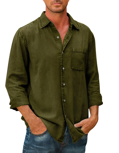 Men's Denim Shirt Long Sleeve Modern Collar