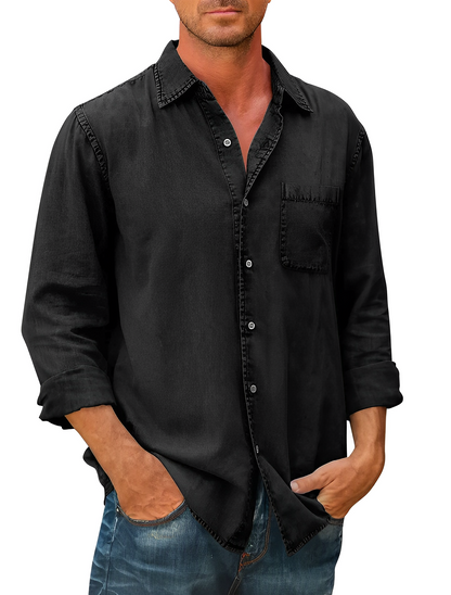 Men's Denim Shirt Long Sleeve Modern Collar
