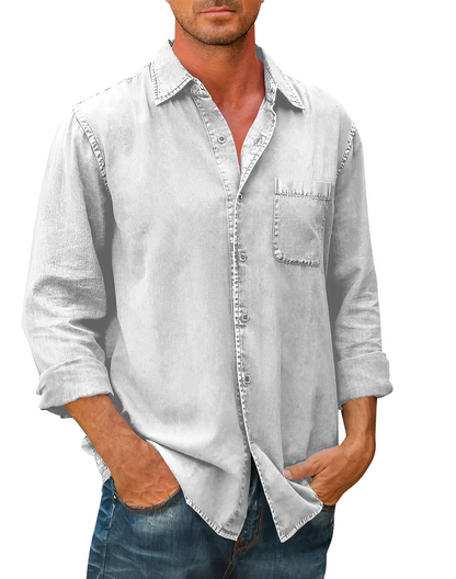 Men's Denim Shirt Long Sleeve Modern Collar