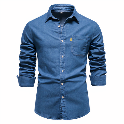 Men's Slim Fit Long Sleeve Blue Denim Shirt