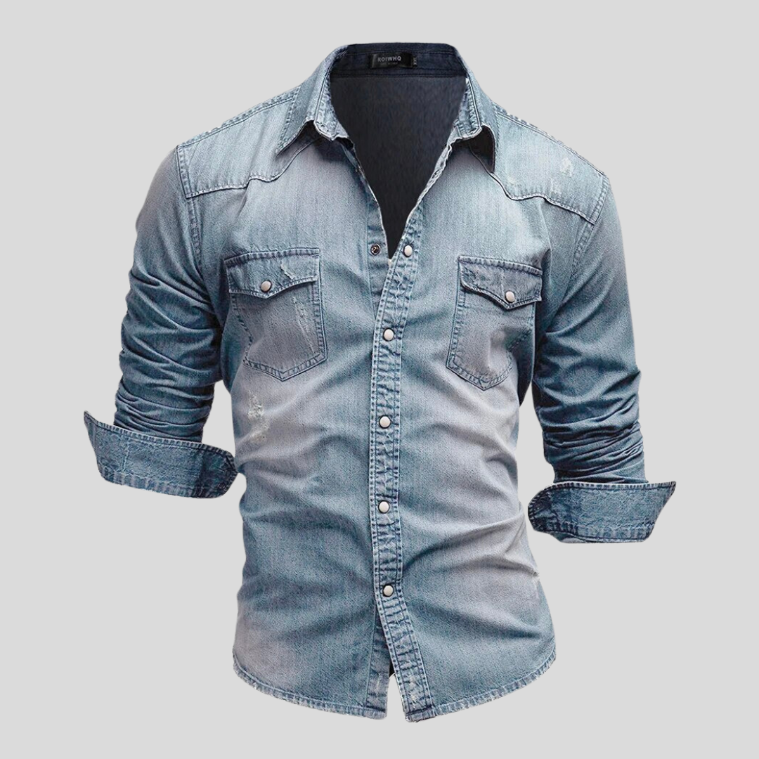 Men's Slim Fit Long-Sleeve Blue Denim Shirt