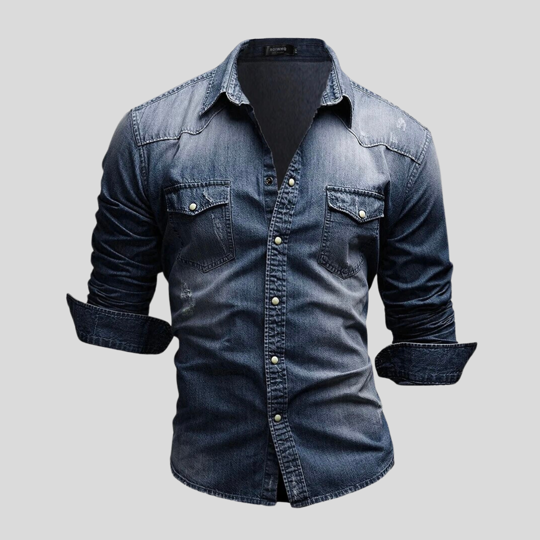 Men's Slim Fit Long-Sleeve Blue Denim Shirt