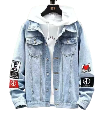 Light Blue Men's Denim Jacket with Patches