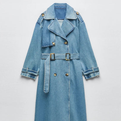 Women's Long Elegant Trench Coat with Belt