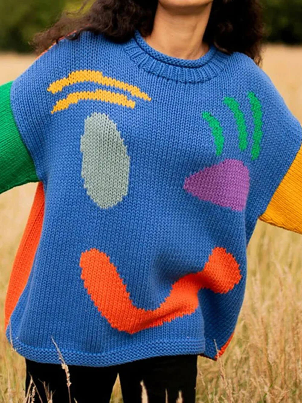 Oversized Knitted Dress Long Cozy Abstract Pattern