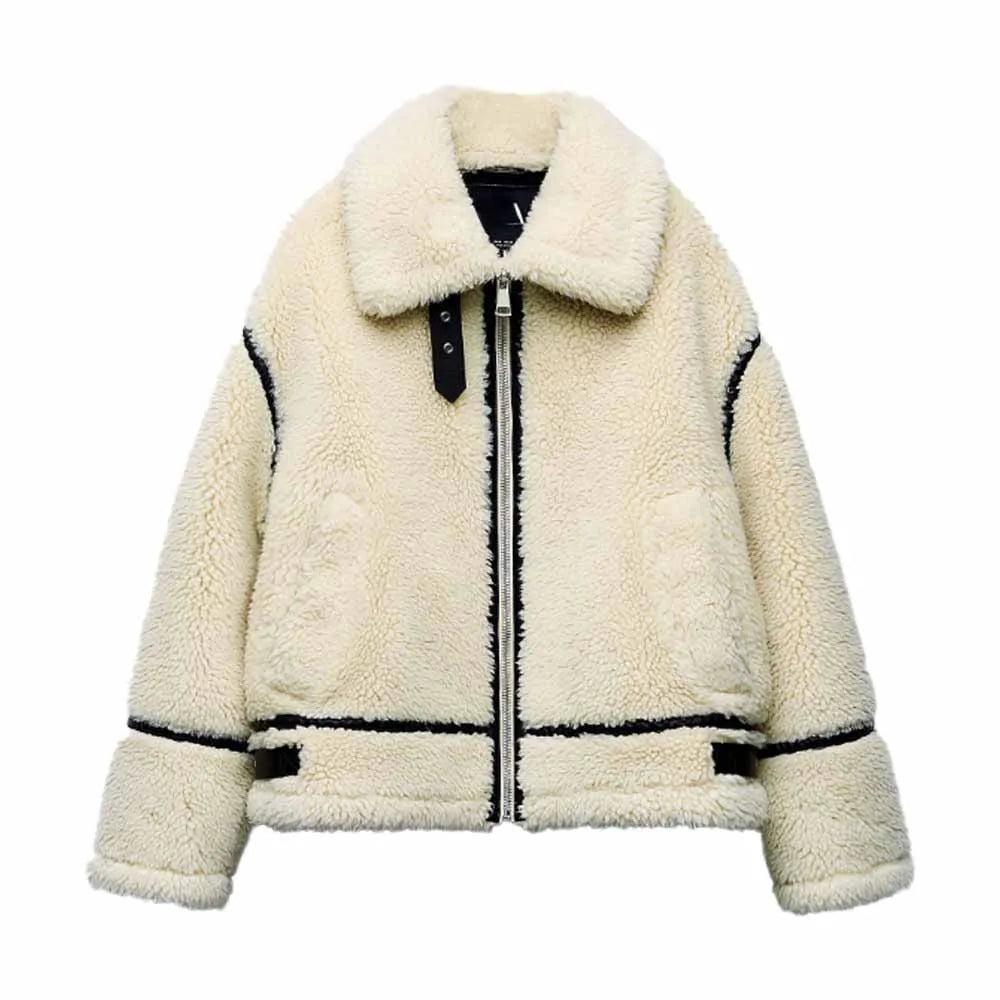 Oversized Teddy Jacket High Collar Contrast