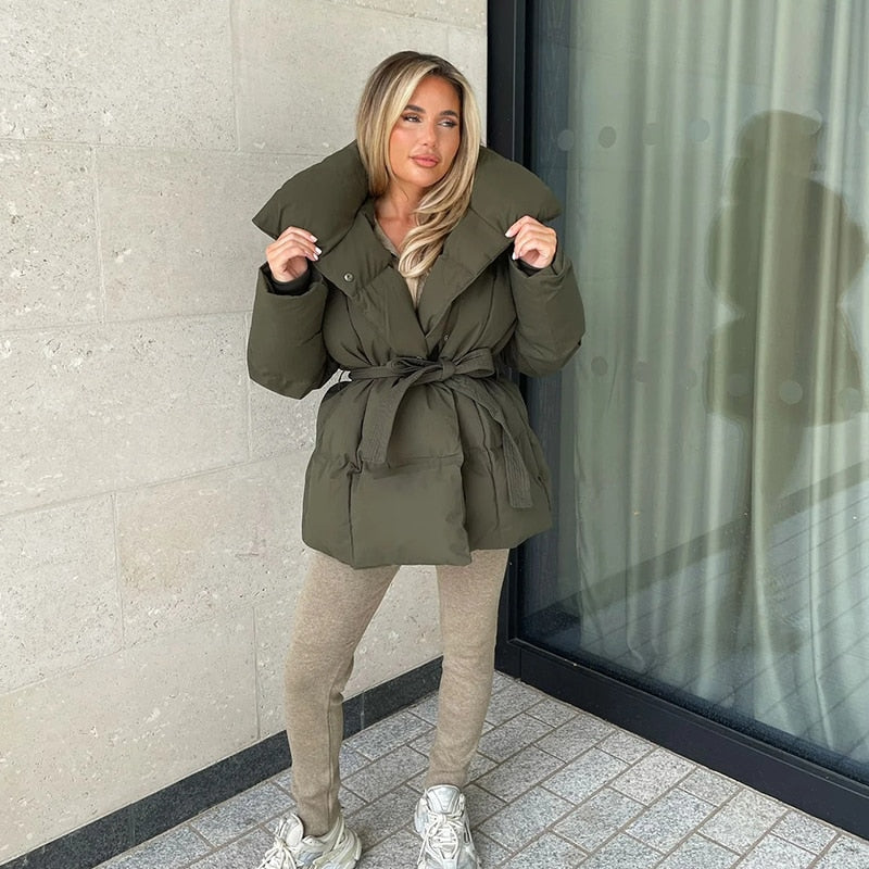 Women's Winter Parka Thick Warm With Belt