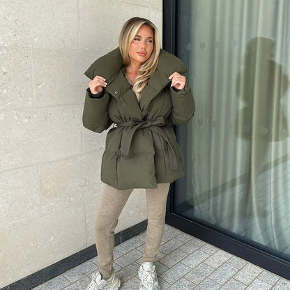 Women's Winter Parka Thick Warm With Belt