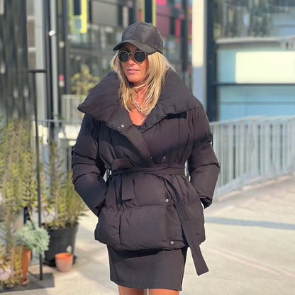 Women's Winter Parka Thick Warm With Belt