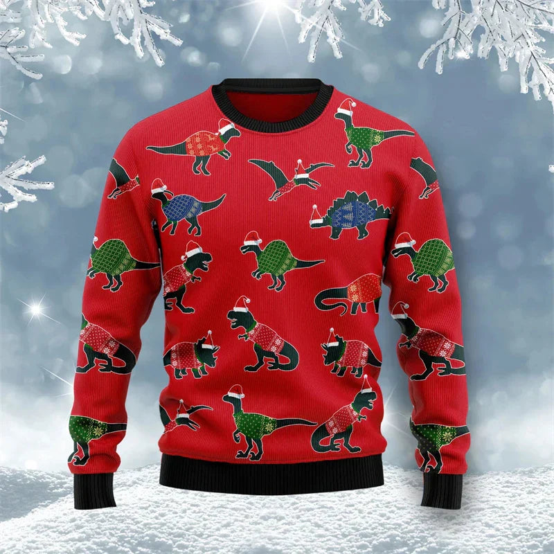 Weihnachtspullover 3D Dinosaurier Lustig Männer