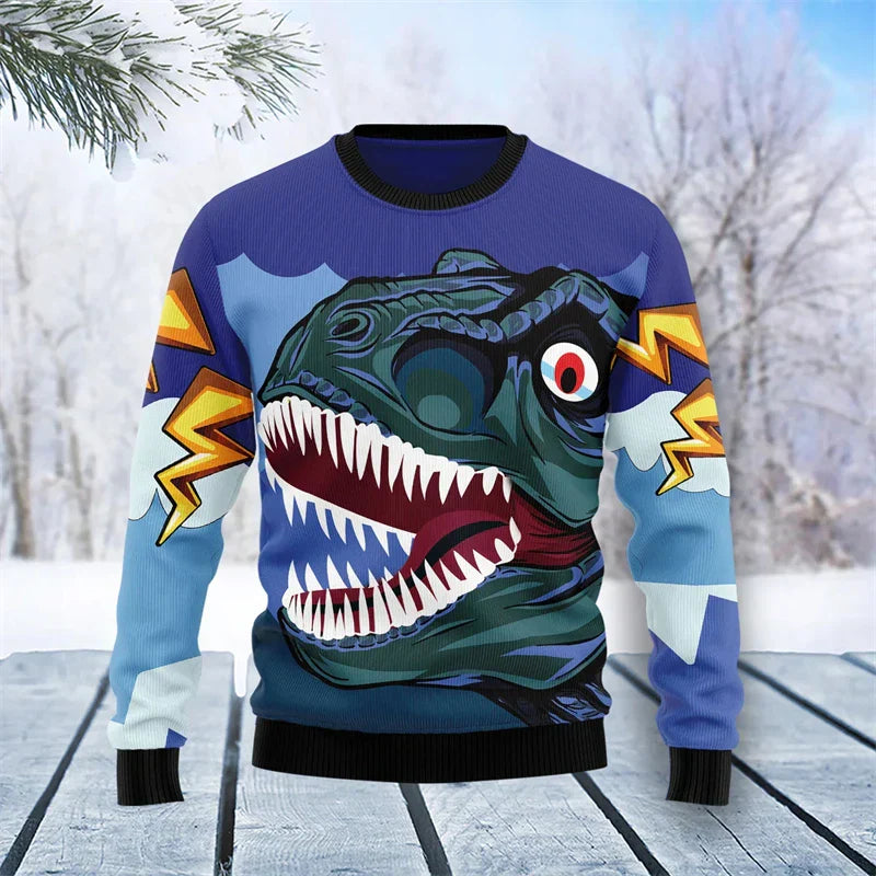 Weihnachtspullover 3D Dinosaurier Lustig Männer
