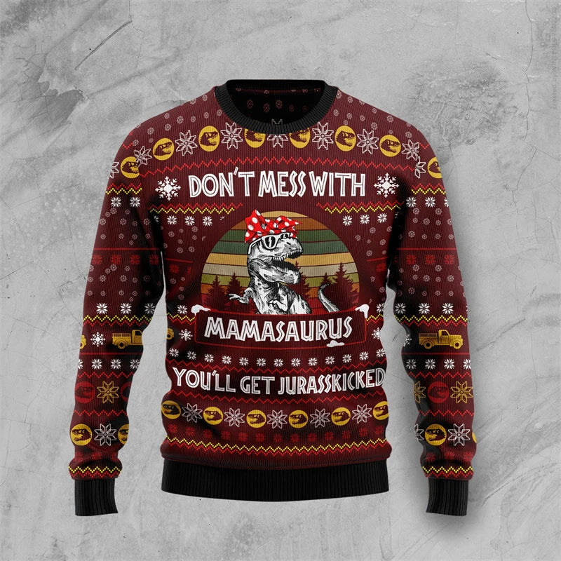 Weihnachtspullover 3D Dinosaurier Lustig Männer