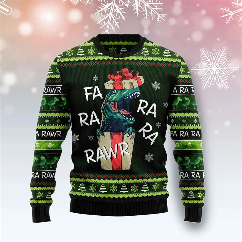 Weihnachtspullover 3D Dinosaurier Lustig Männer
