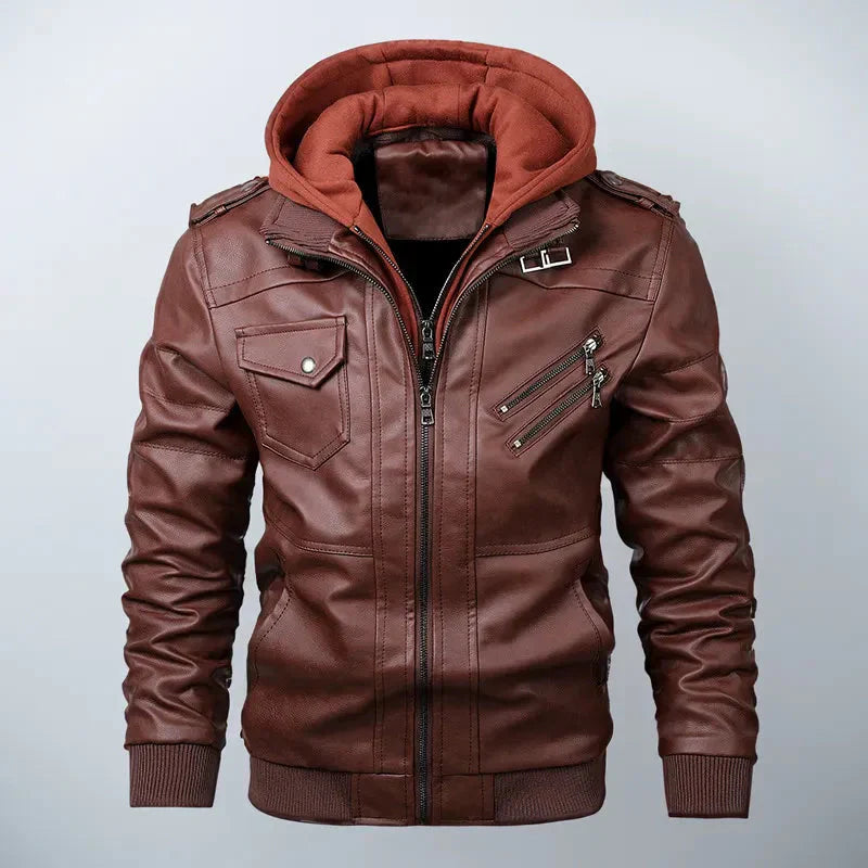 Stylish Leather Jacket With Hood