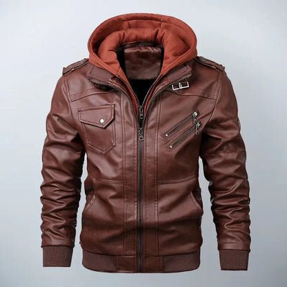 Stylish Leather Jacket With Hood