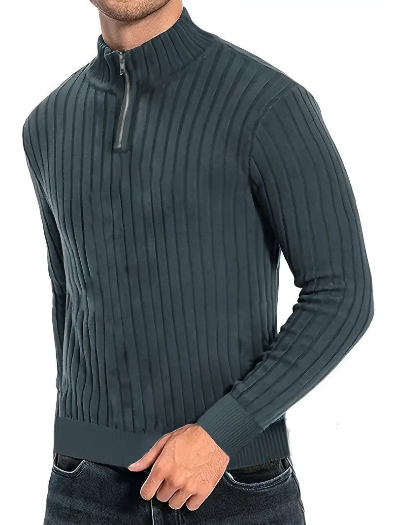 Men's Half-Zip Knitted Sweater Modern Style