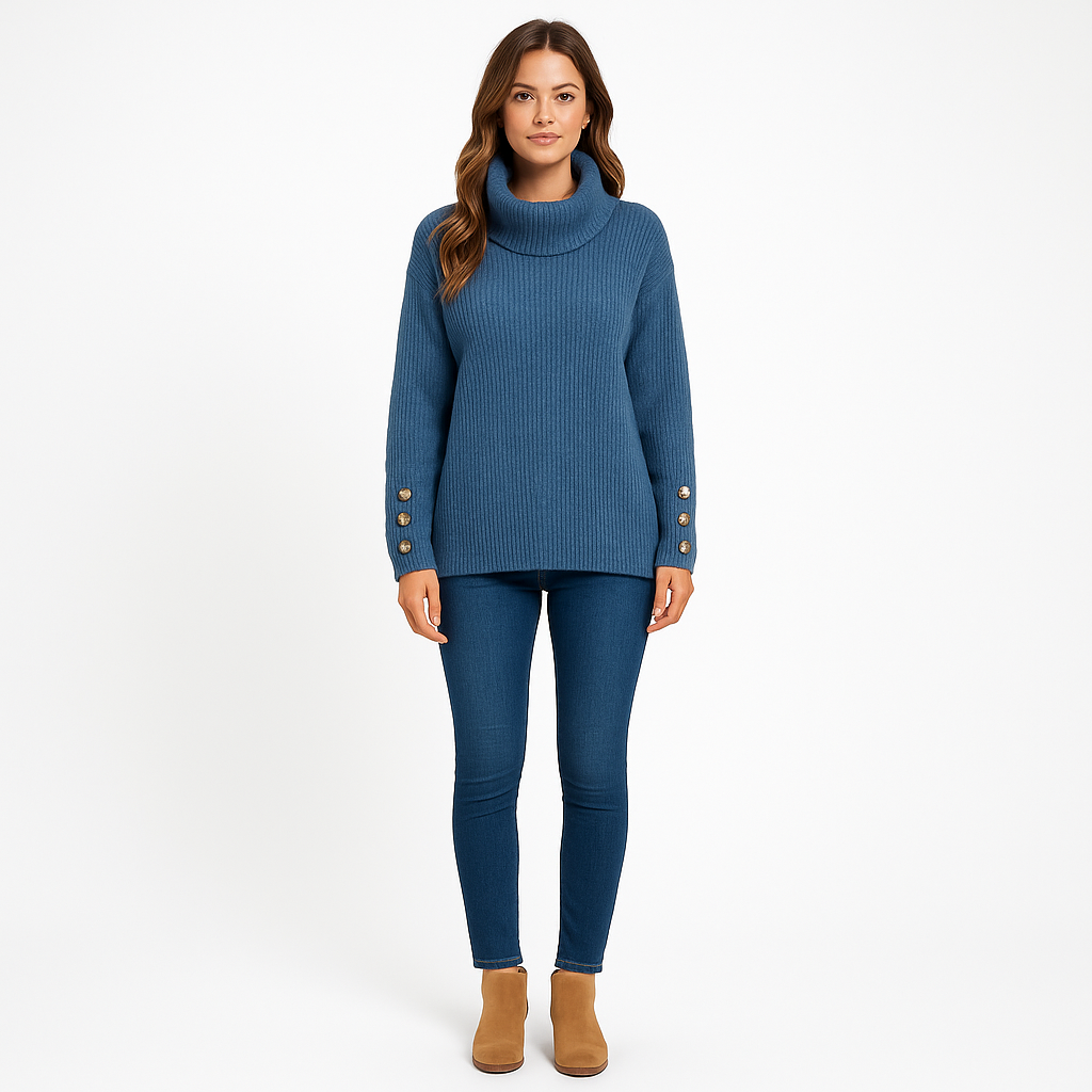 Damen Strickpullover Warm mit Knöpfen - IdealeKleiden