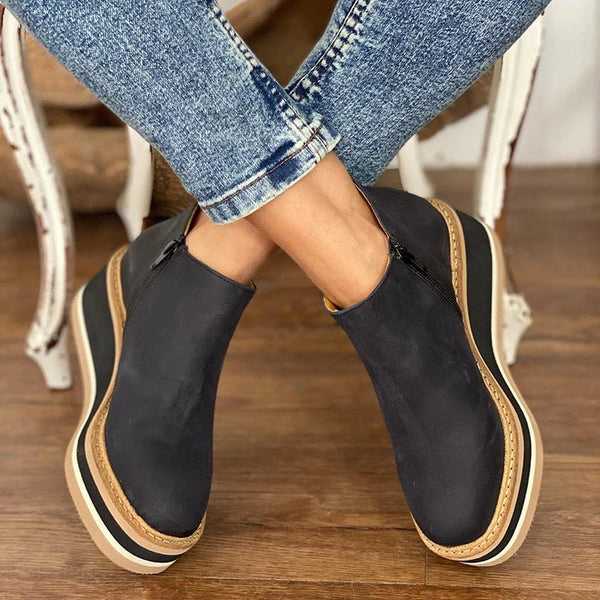 Stylish Ankle Boots Smooth Leather Look Side Zipper