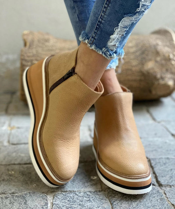 Stylish Ankle Boots Smooth Leather Look Side Zipper