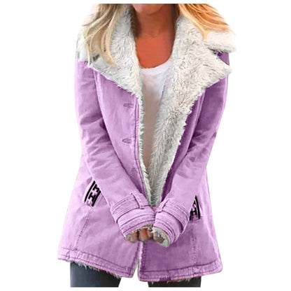 Women's Winter Jacket Elegant Lapel Collar Long Sleeve