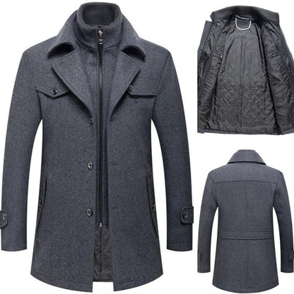 Men's Elegant Wool Coat with Zipper