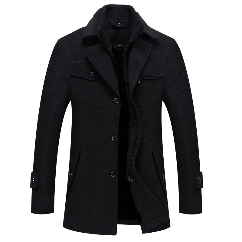 Men's Elegant Wool Coat with Zipper