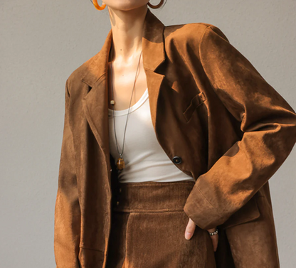 Exklusiver Damen Blazer aus Veloursleder - IdealeKleiden