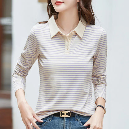Elegantes Damen Poloshirt Langarm Baumwolle