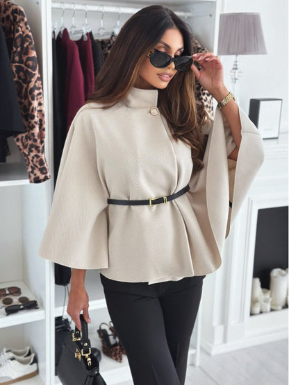 Women's Cape Coat Elegant Design Stand-Up Collar