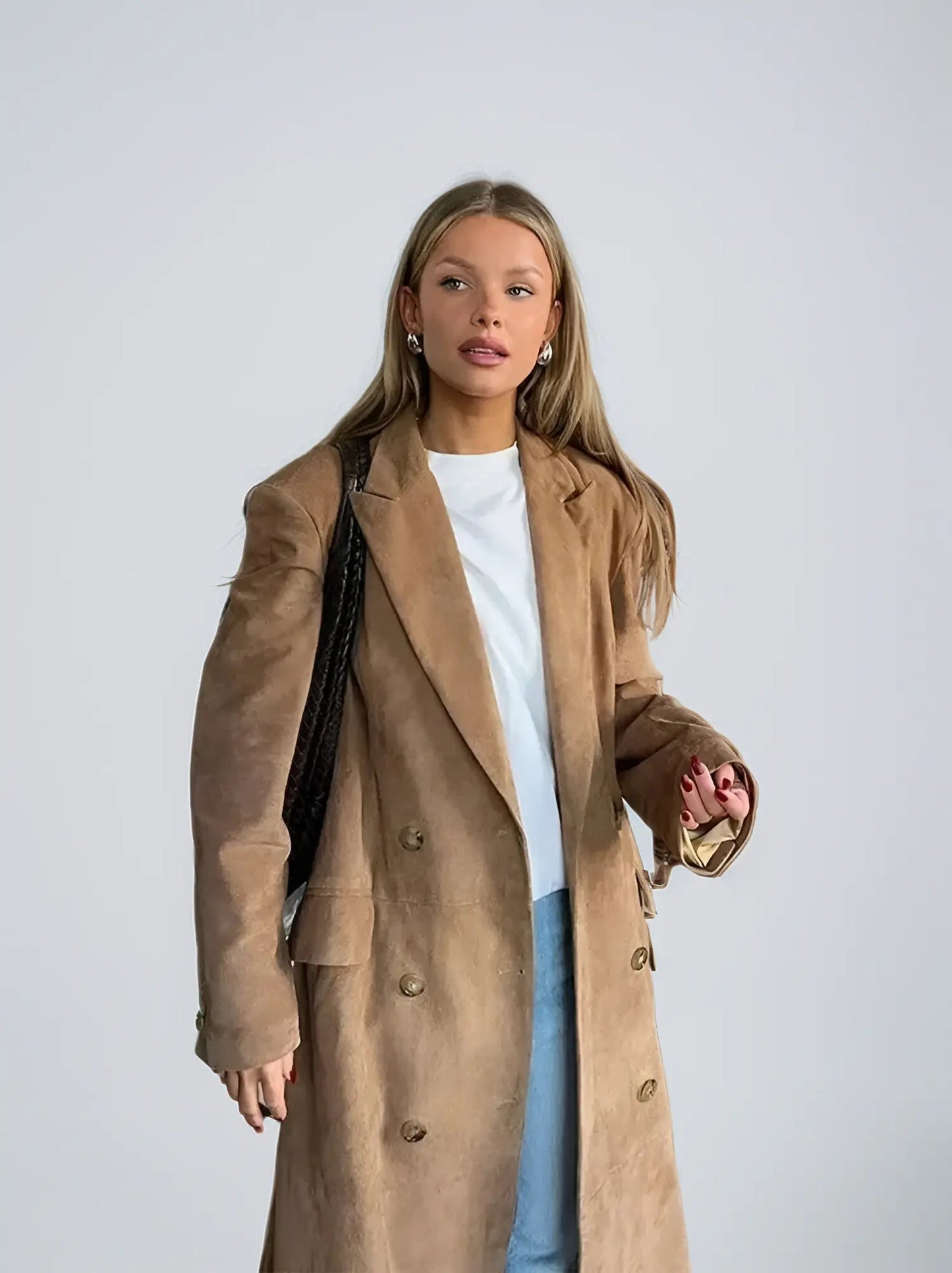 Women's Suede Trench Coat Classic Elegant