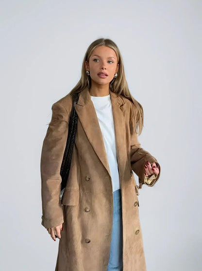 Women's Suede Trench Coat Classic Elegant