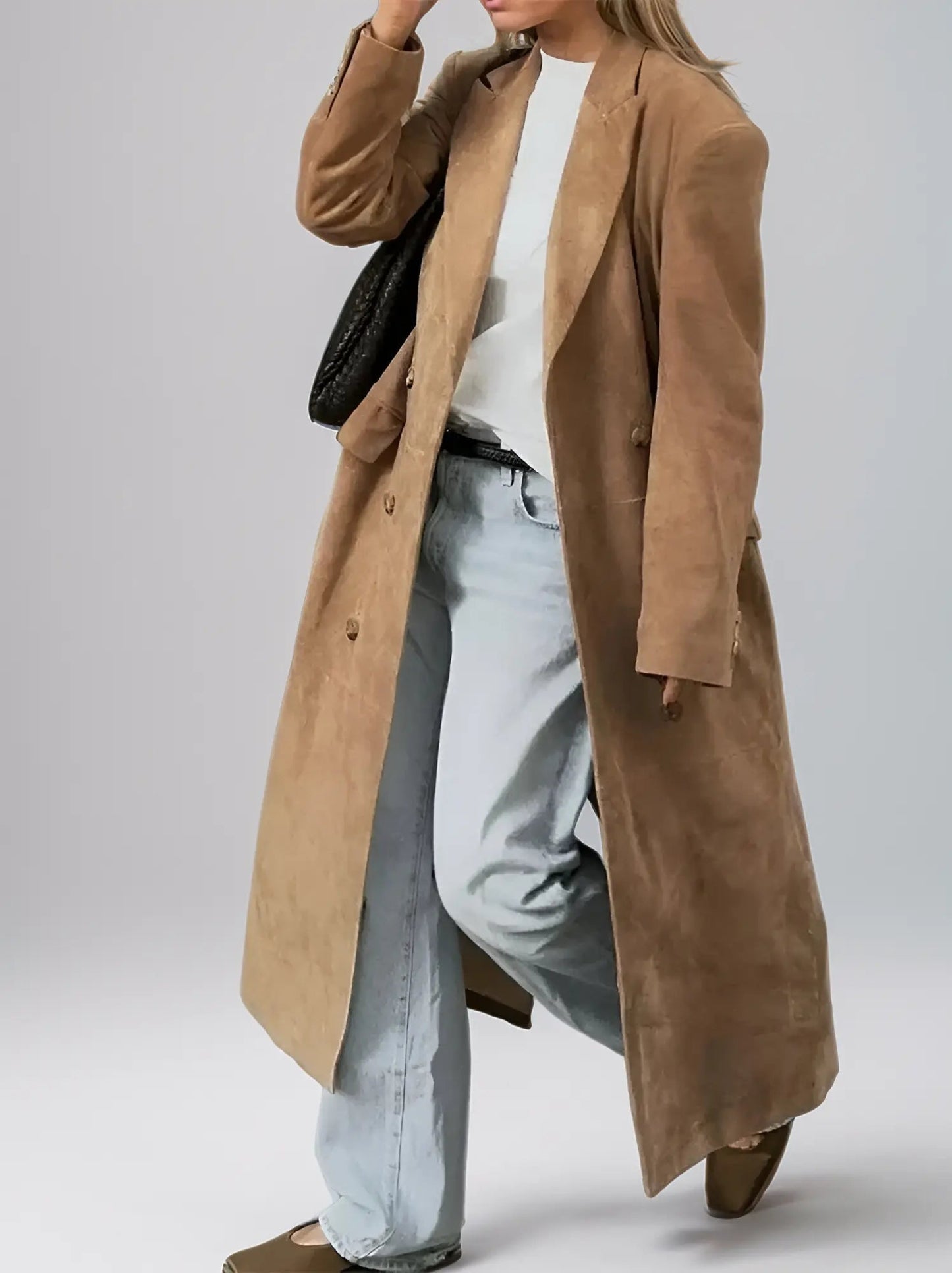 Damen Wildleder Trenchcoat Klassisch Elegent - IdealeKleiden
