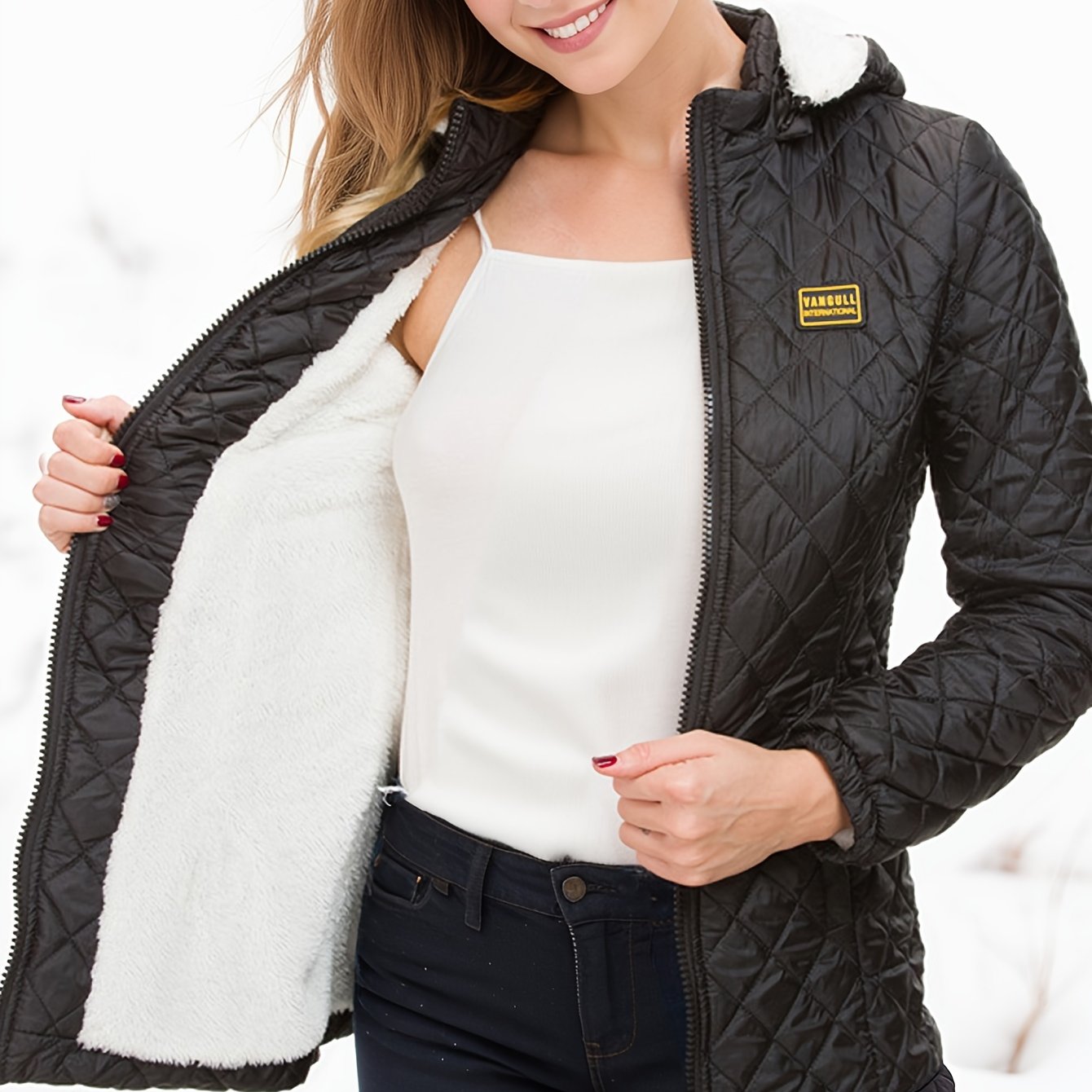Women's Short Padded Winter Jacket with Hood Fleece
