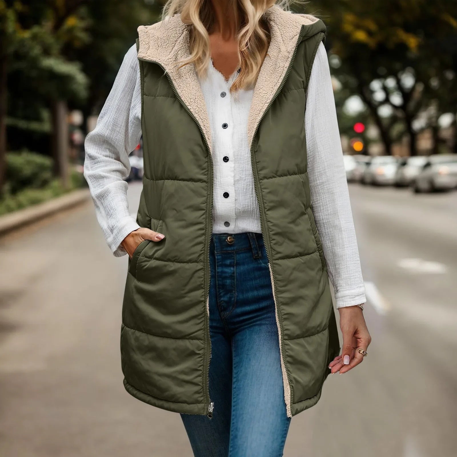 Damen Fleeceweste Kapuzenjacke Warm - IdealeKleiden