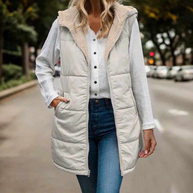 Women's Fleece Vest Hooded Jacket Warm