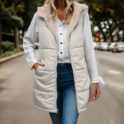 Women's Fleece Vest Hooded Jacket Warm