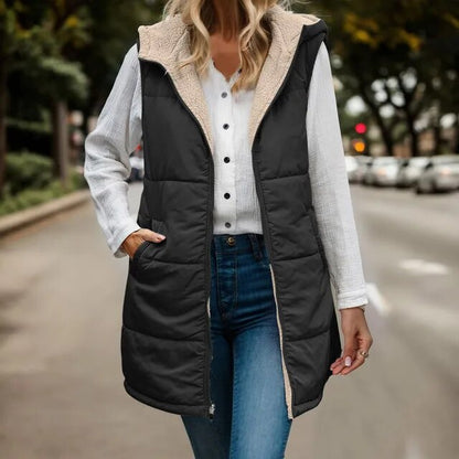 Women's Fleece Vest Hooded Jacket Warm