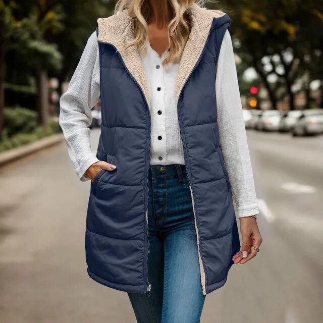 Women's Fleece Vest Hooded Jacket Warm