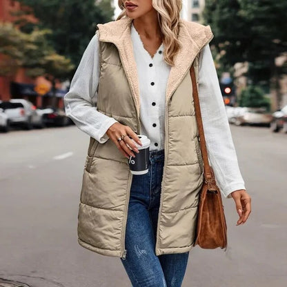 Women's Fleece Vest Hooded Jacket Warm