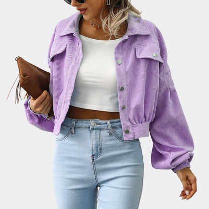 Stylish Women's Ribbed Jacket Short Buttons