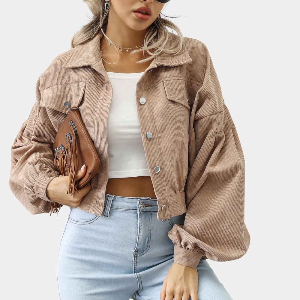 Stylish Women's Ribbed Jacket Short Buttons