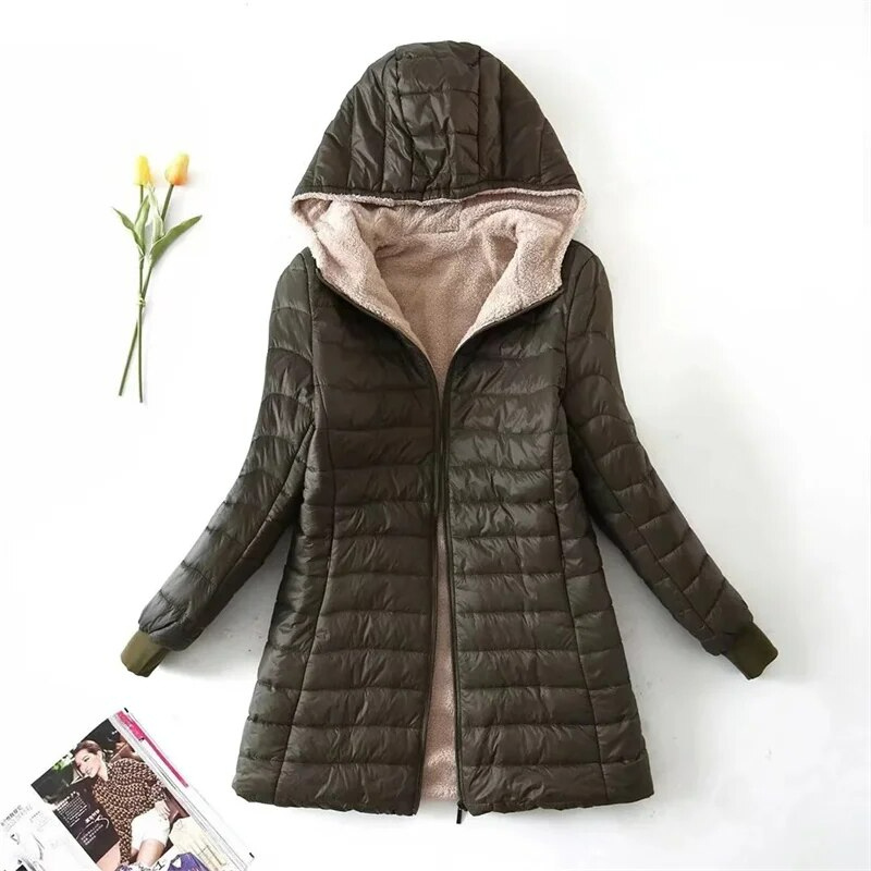 Women's Long Fleece Insulated Winter Coat