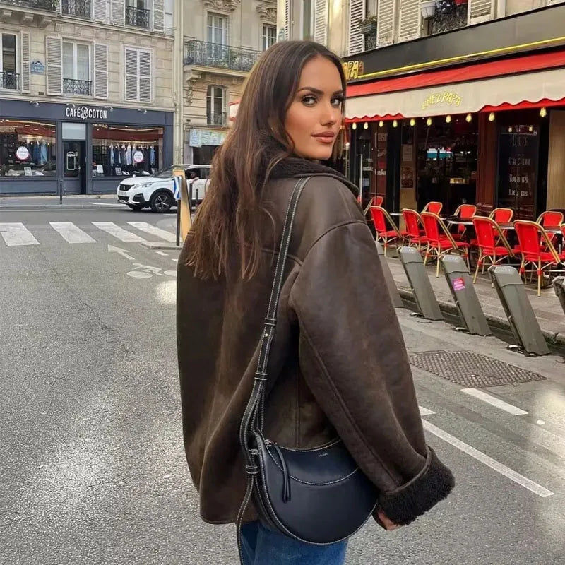 Elegante Damen Lederjacke Winterstil - IdealeKleiden