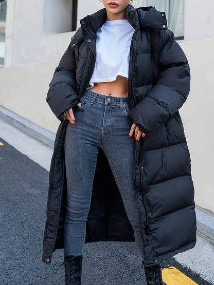 Warme Damen Pufferjacke Schwarz Winter - IdealeKleiden