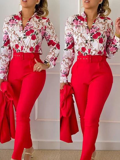 Weibliches Oberteil V-Ausschnitt mit High-Waist-Hose