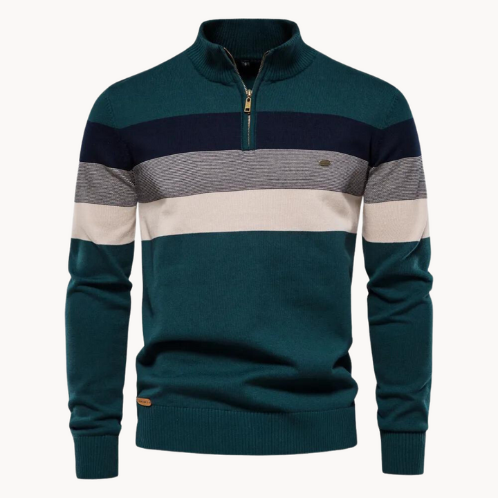 Herren Pullover Slim Fit Streifen Design Reißverschluss